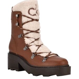 Calvin Klein Women Alaina Combat Hiker Snow Boot Size 8M Dark Natural Beige Shoe